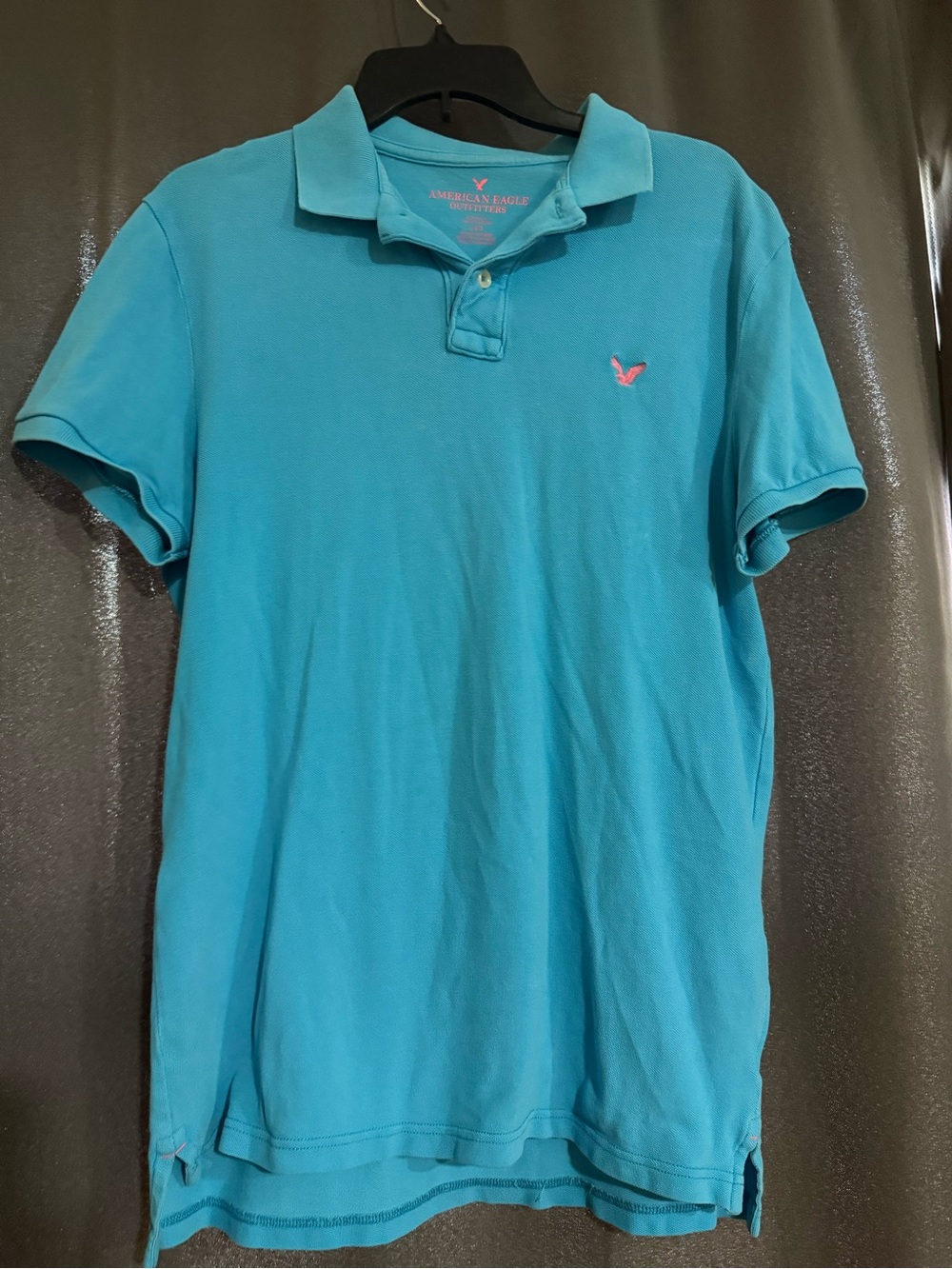 American Eagle Outfitters Men’s Teal Polo with Pink Logo